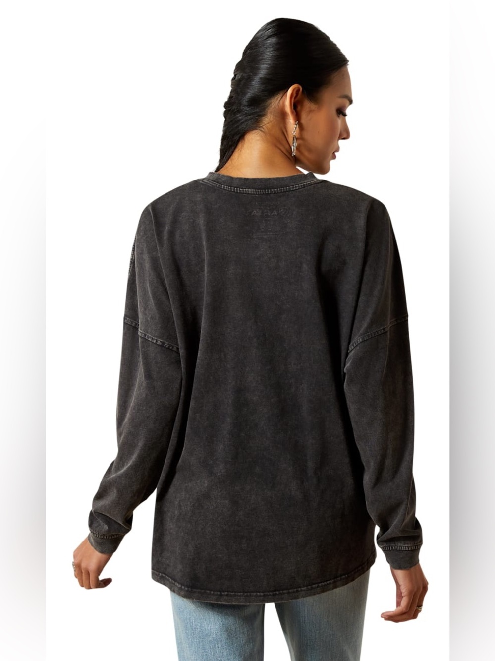 Ariat Black Mineral Washed Cowgirl Era Long Sleeve Oversized Tee Shirt Size M - Picture 10 of 10